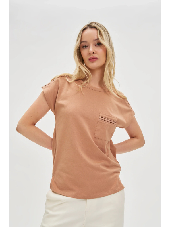 Moodo Damen-T-Shirt mit Tasche Moodo – dunkelbraun