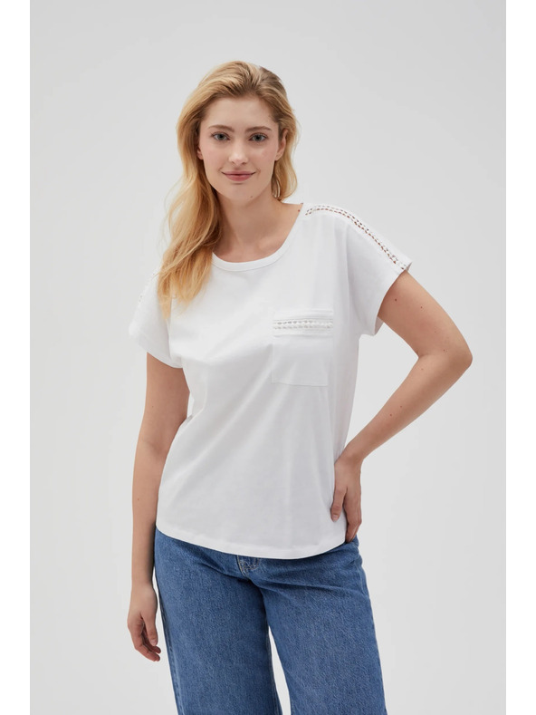 Moodo Damen-T-Shirt mit Tasche Moodo – weiß
