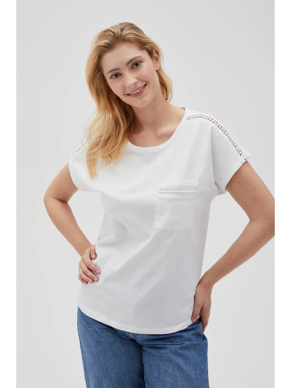 Moodo Damen-T-Shirt mit Tasche Moodo – weiß