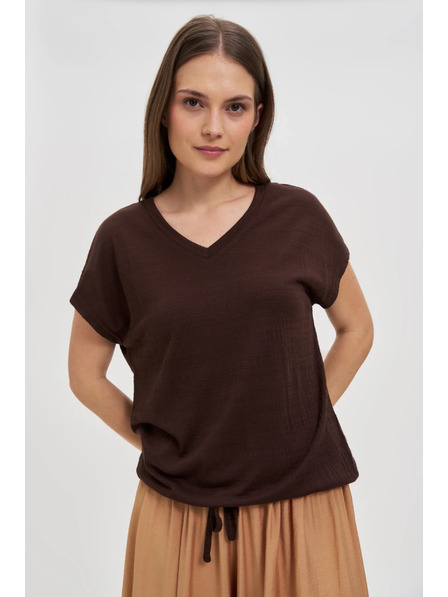 Moodo Braunes Damen-T-Shirt mit Bindung
