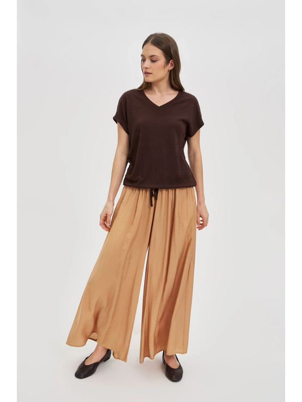 Moodo Braunes Damen-T-Shirt mit Bindung