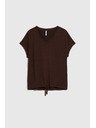 Moodo Braunes Damen-T-Shirt mit Bindung