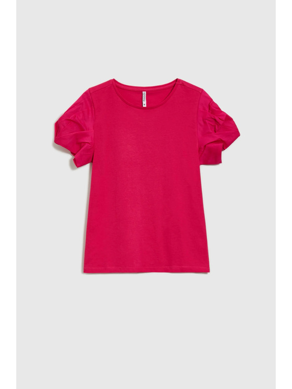 Moodo Rosa Top mit gerafften Ärmeln