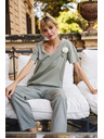 Moodo Damen-T-Shirt Moodo mit Blumenapplikation