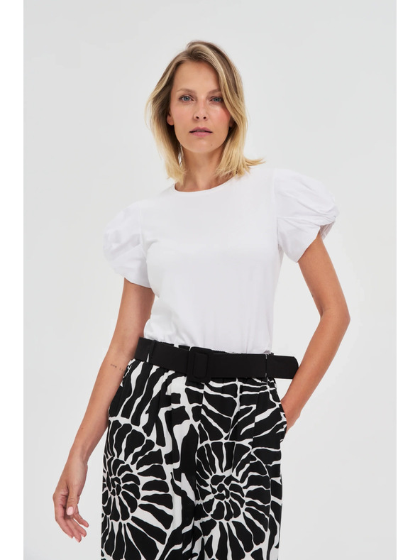 Moodo Weißes Top mit gerafften Ärmeln