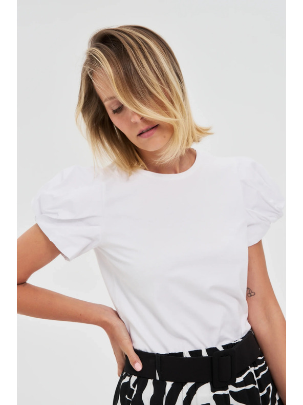 Moodo Weißes Top mit gerafften Ärmeln