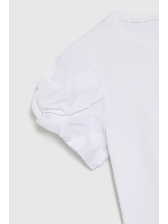 Moodo Weißes Top mit gerafften Ärmeln