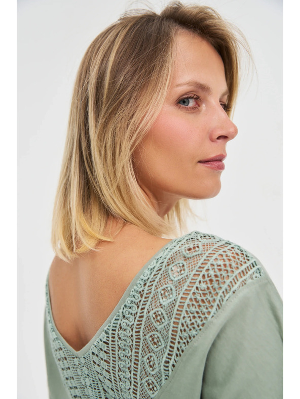 Moodo Grüner Damen-Top mit transparentem Rücken