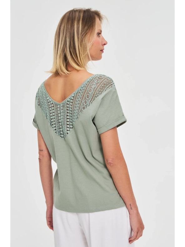 Moodo Grüner Damen-Top mit transparentem Rücken