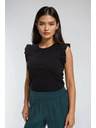 Moodo Schwarzes Damen-Baumwoll-T-Shirt mit Volants