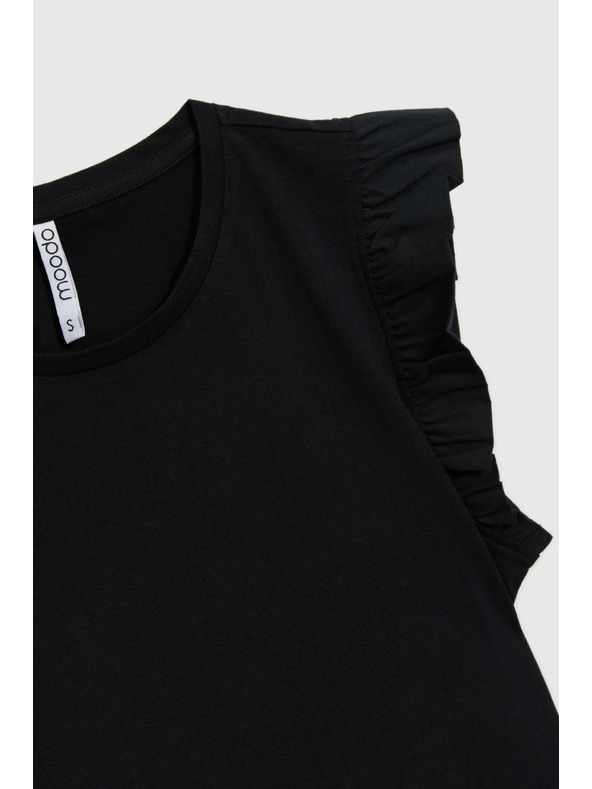 Moodo Schwarzes Damen-Baumwoll-T-Shirt mit Volants