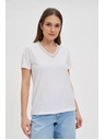 Moodo Damen-T-Shirt mit verziertem Ausschnitt – weiß