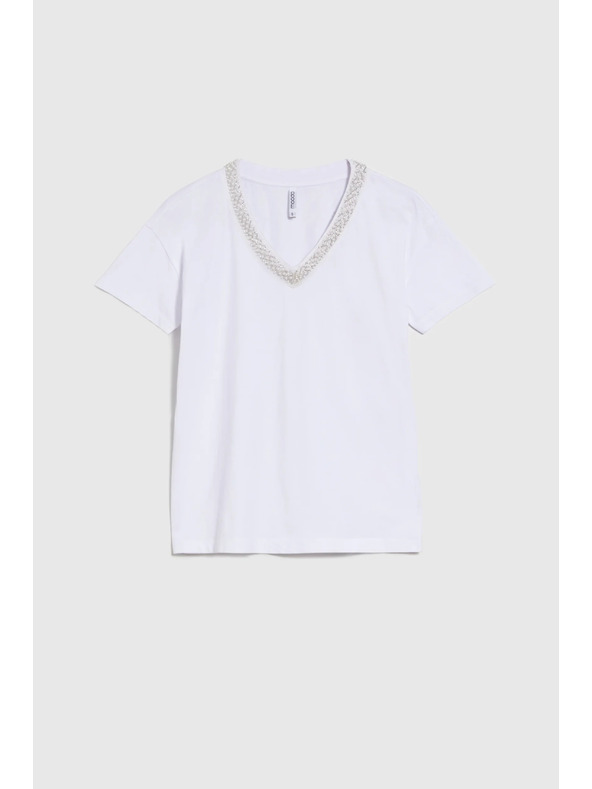 Moodo Damen-T-Shirt mit verziertem Ausschnitt – weiß