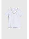 Moodo Damen-T-Shirt mit verziertem Ausschnitt – weiß