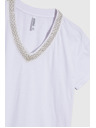 Moodo Damen-T-Shirt mit verziertem Ausschnitt – weiß