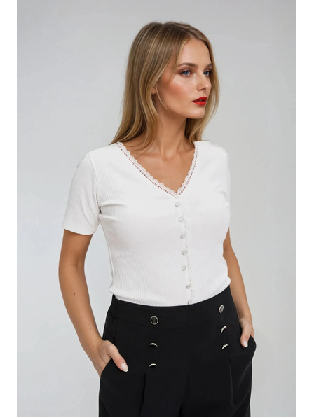 Moodo Weißes Damen-T-Shirt mit Knöpfen