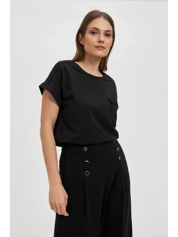 Moodo Damen-T-Shirt mit Perlen von Moodo – schwarz