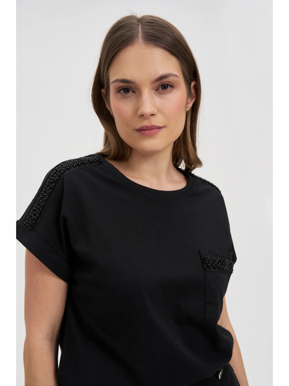 Moodo Damen-T-Shirt mit Perlen von Moodo – schwarz