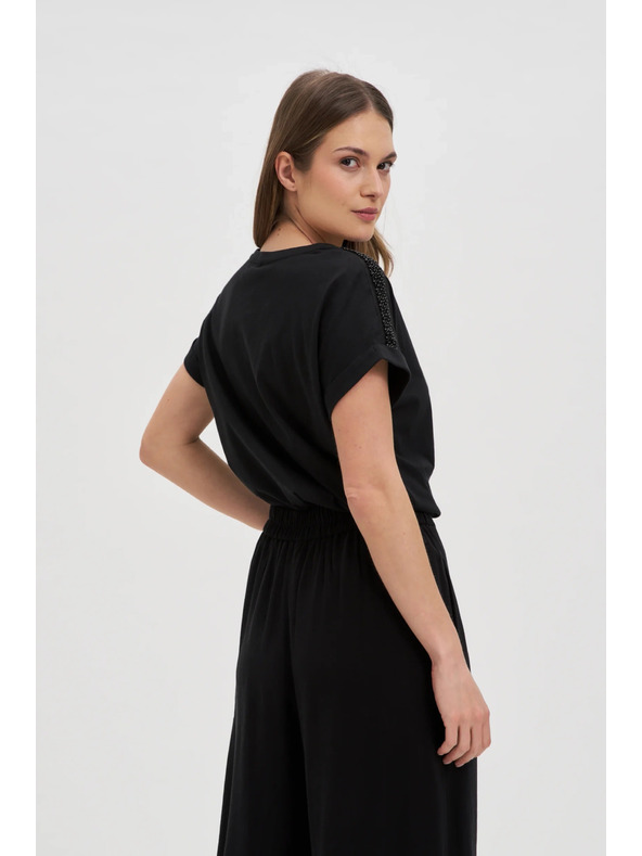 Moodo Damen-T-Shirt mit Perlen von Moodo – schwarz