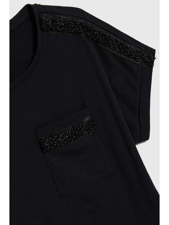 Moodo Damen-T-Shirt mit Perlen von Moodo – schwarz