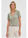 Moodo Damen olivgrünes T-Shirt mit Knöpfen