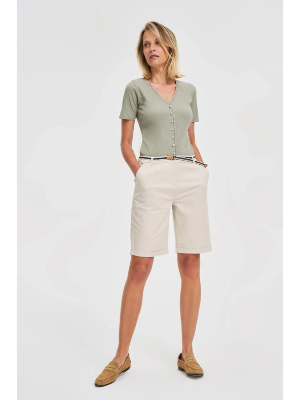 Moodo Damen olivgrünes T-Shirt mit Knöpfen