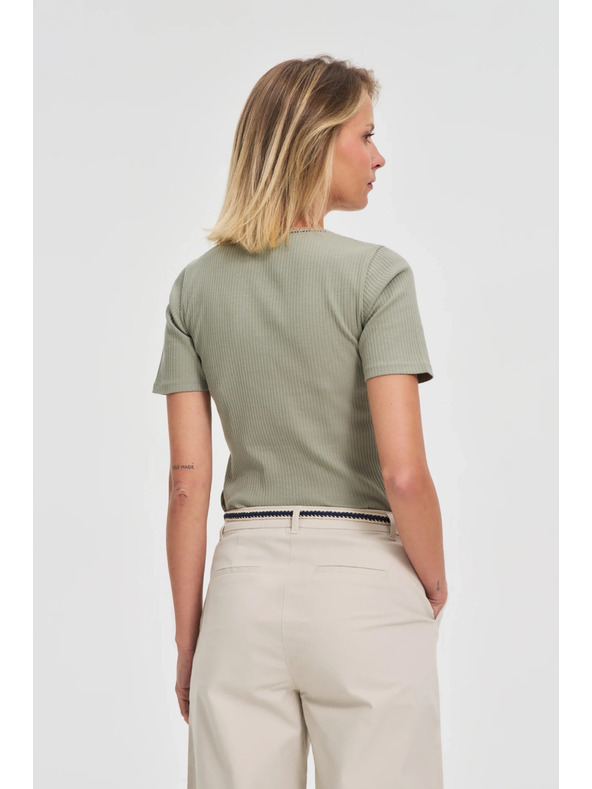 Moodo Damen olivgrünes T-Shirt mit Knöpfen