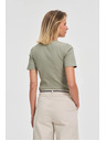 Moodo Damen olivgrünes T-Shirt mit Knöpfen