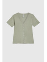 Moodo Damen olivgrünes T-Shirt mit Knöpfen