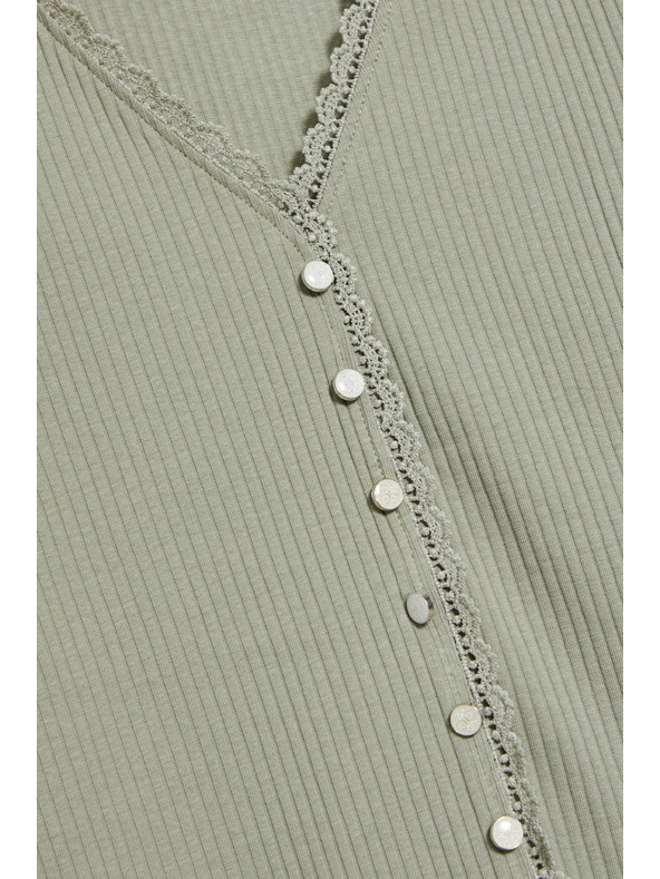 Moodo Damen olivgrünes T-Shirt mit Knöpfen