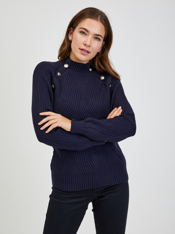 Orsay Dunkelblauer Damen Ripppullover mit Dekoknöpfen ORSAY