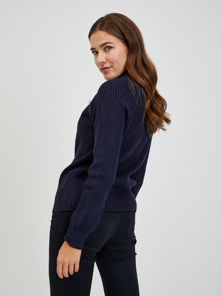 Orsay Dunkelblauer Damen Ripppullover mit Dekoknöpfen ORSAY