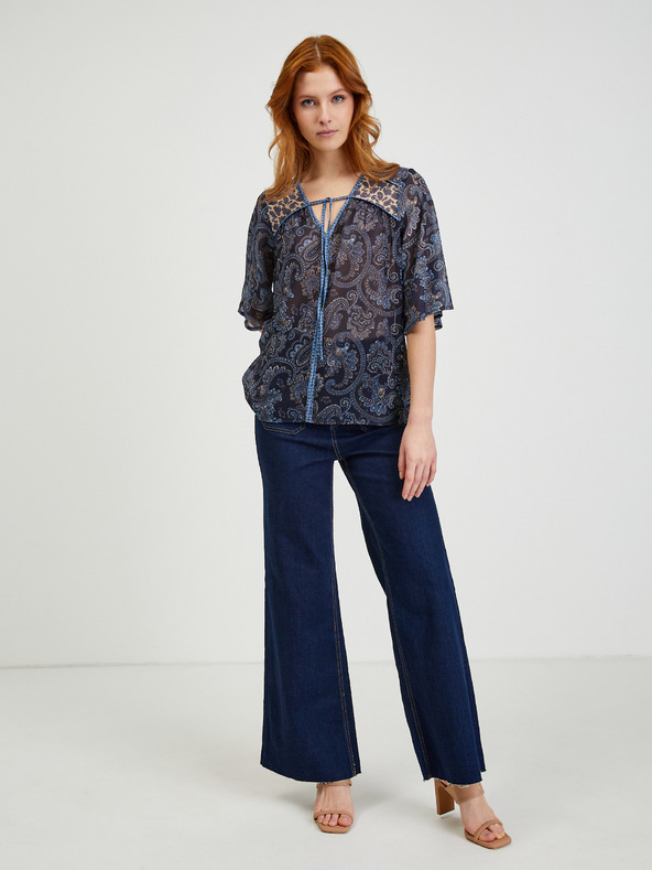 Orsay Dunkelblaue gemusterte Damenbluse ORSAY