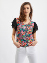 Orsay Blaue und schwarze Damenbluse mit Blumen ORSAY