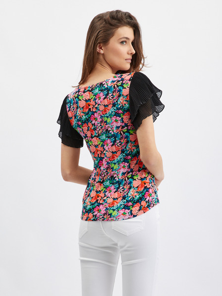 Orsay Blaue und schwarze Damenbluse mit Blumen ORSAY