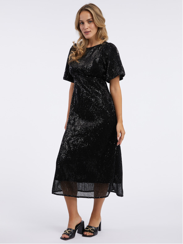 Orsay Schwarzes Damen Midikleid mit Pailletten ORSAY