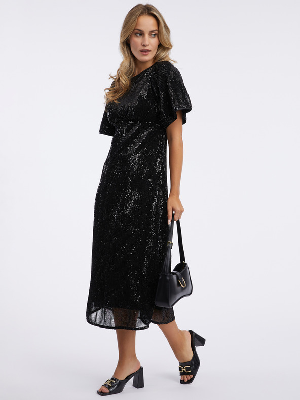 Orsay Schwarzes Damen Midikleid mit Pailletten ORSAY