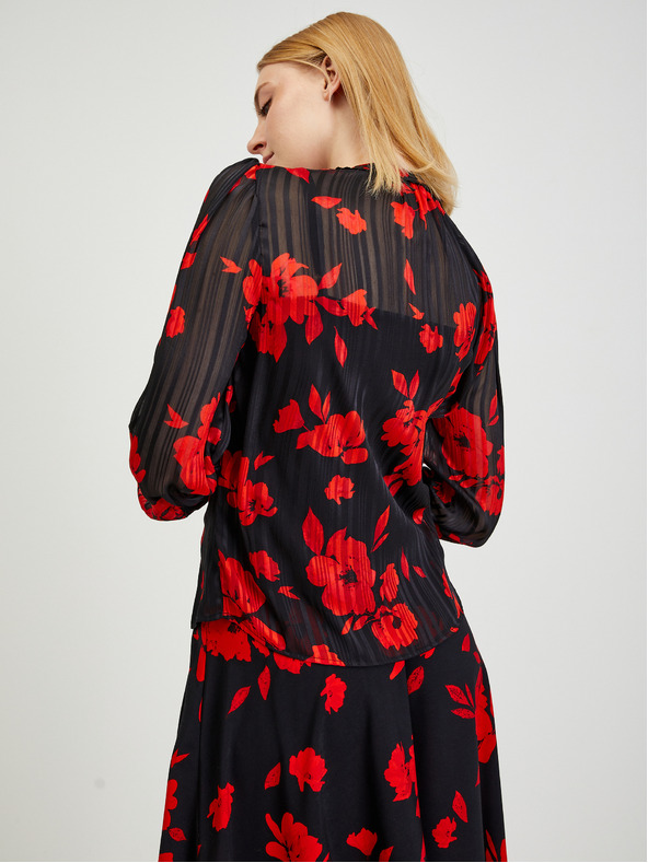 Orsay Rote und schwarze geblümte Bluse ORSAY