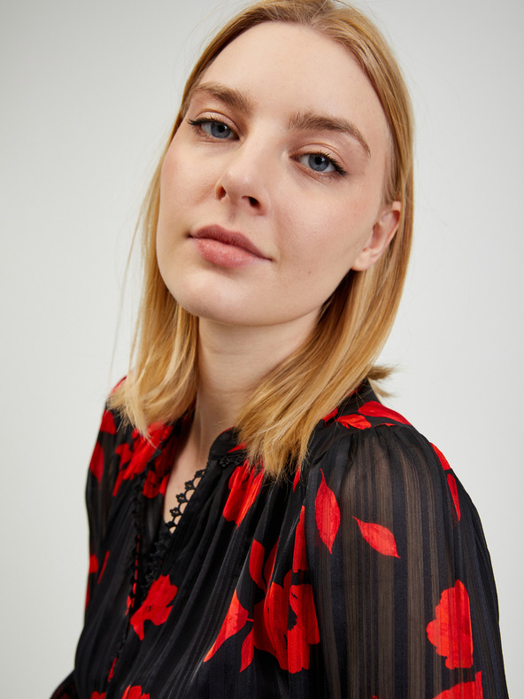 Orsay Rote und schwarze geblümte Bluse ORSAY