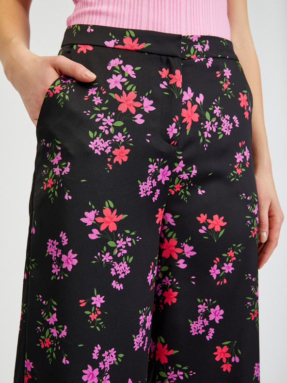Orsay Schwarze Damenhose mit weitem Bein und Blumenmuster ORSAY
