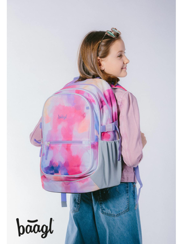 BAAGL  Pinkes Schulset - Rucksack, Mäppchen, Tasche Baagl Core Painting