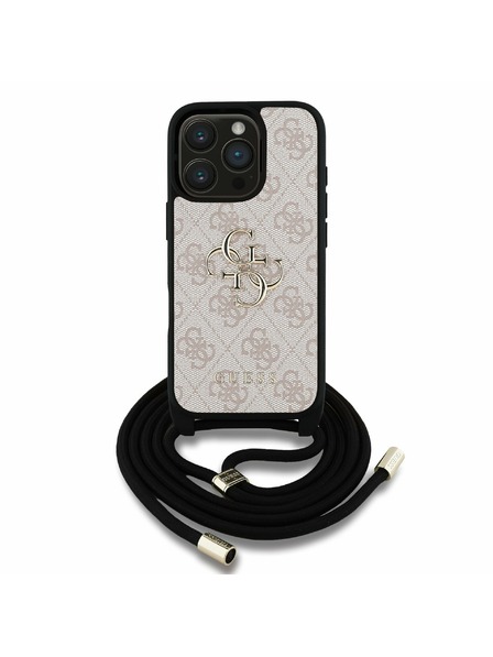 Guess Guess PU 4G Metal Logo Crossbody Riemen Rückseite Hülle für iPhone 16 Pro Pink