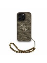 Guess Guess PU 4G Metal Logo Strap Rückseite Hülle für iPhone 16 Pro Max Braun