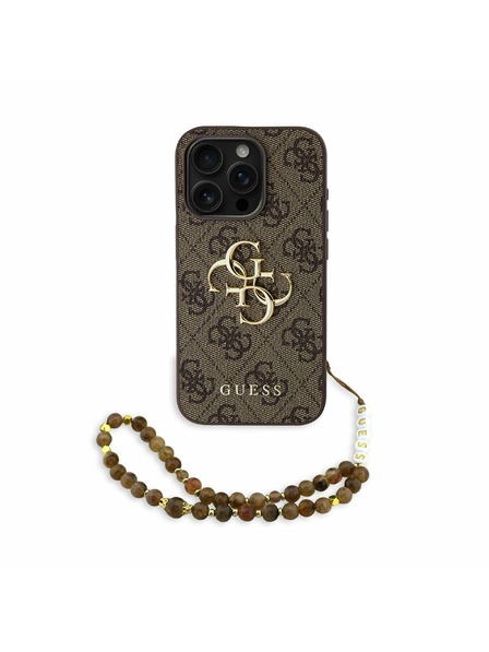 Guess Guess PU 4G Metal Logo Strap Rückseite Hülle für iPhone 15 Pro Max Braun