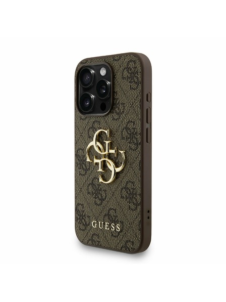Guess Guess PU 4G Metal Logo Strap Rückseite Hülle für iPhone 15 Pro Max Braun