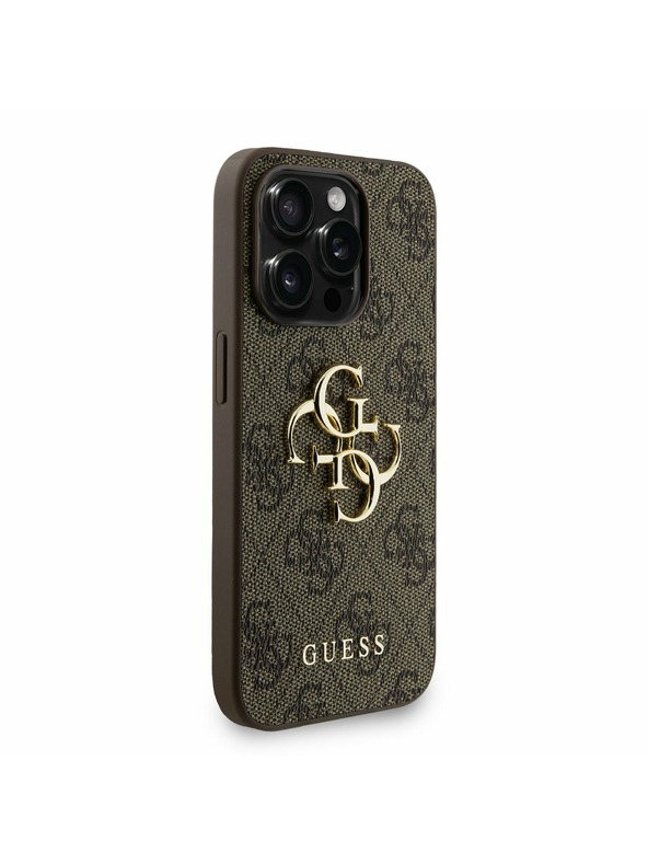 Guess Guess PU 4G Metal Logo Strap Rückseite Hülle für iPhone 15 Pro Max Braun