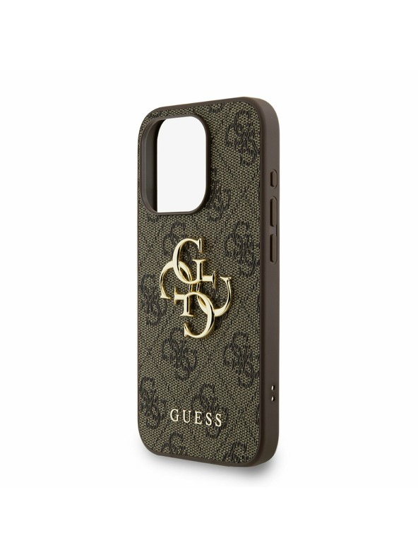 Guess Guess PU 4G Metal Logo Strap Rückseite Hülle für iPhone 15 Pro Max Braun
