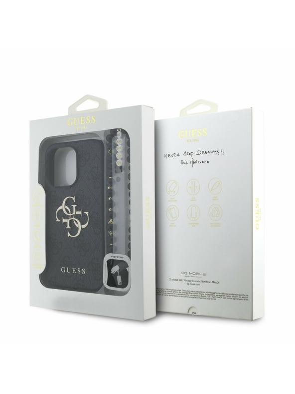 Guess Guess PU 4G Metal Logo Strap Rückseite Hülle für iPhone 15 Pro Schwarz