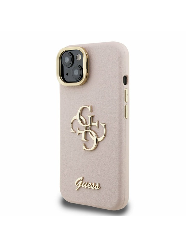 Guess Guess PU Grained 4G Logo Stand Kamera Rahmen Rückseite Hülle für iPhone 13 Pink