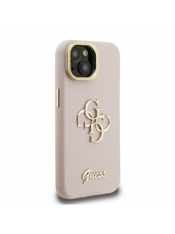 Guess Guess PU Grained 4G Logo Stand Kamera Rahmen Rückseite Hülle für iPhone 13 Pink